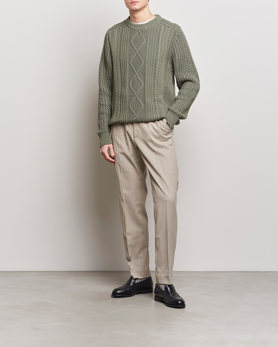 Mies | Puserot | NN07 | Caleb Cable Knit Sweater Khaki Sand