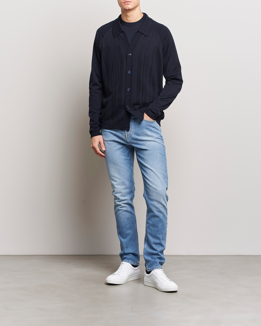 Mies | Puserot | NN07 | Bjarki Wool Cardigan Navy Blue