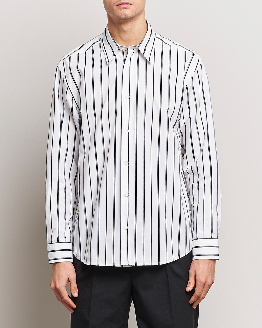 Mies | Rennot paidat | NN07 | Quinsy Striped Cotton Shirt White/Blue