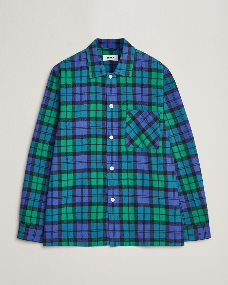 Mies | Yöpuvut ja kylpytakit | Tekla | Flannel Checked Pyjama Shirt Green/Blue