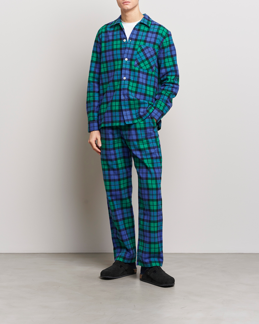 Mies | Yöpuvut ja kylpytakit | Tekla | Flannel Checked Pyjama Shirt Green/Blue
