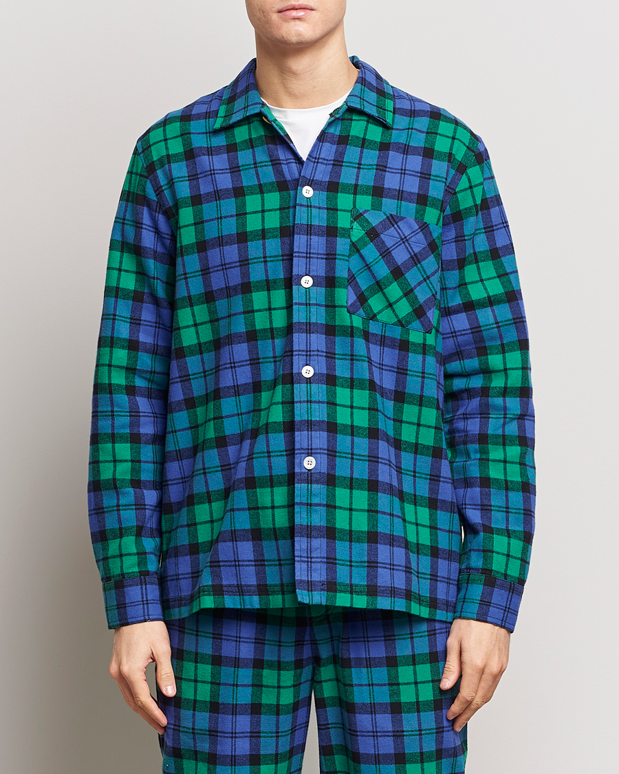 Mies | Yöpuvut ja kylpytakit | Tekla | Flannel Checked Pyjama Shirt Green/Blue