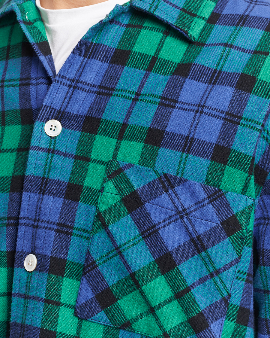 Mies | Yöpuvut ja kylpytakit | Tekla | Flannel Checked Pyjama Shirt Green/Blue