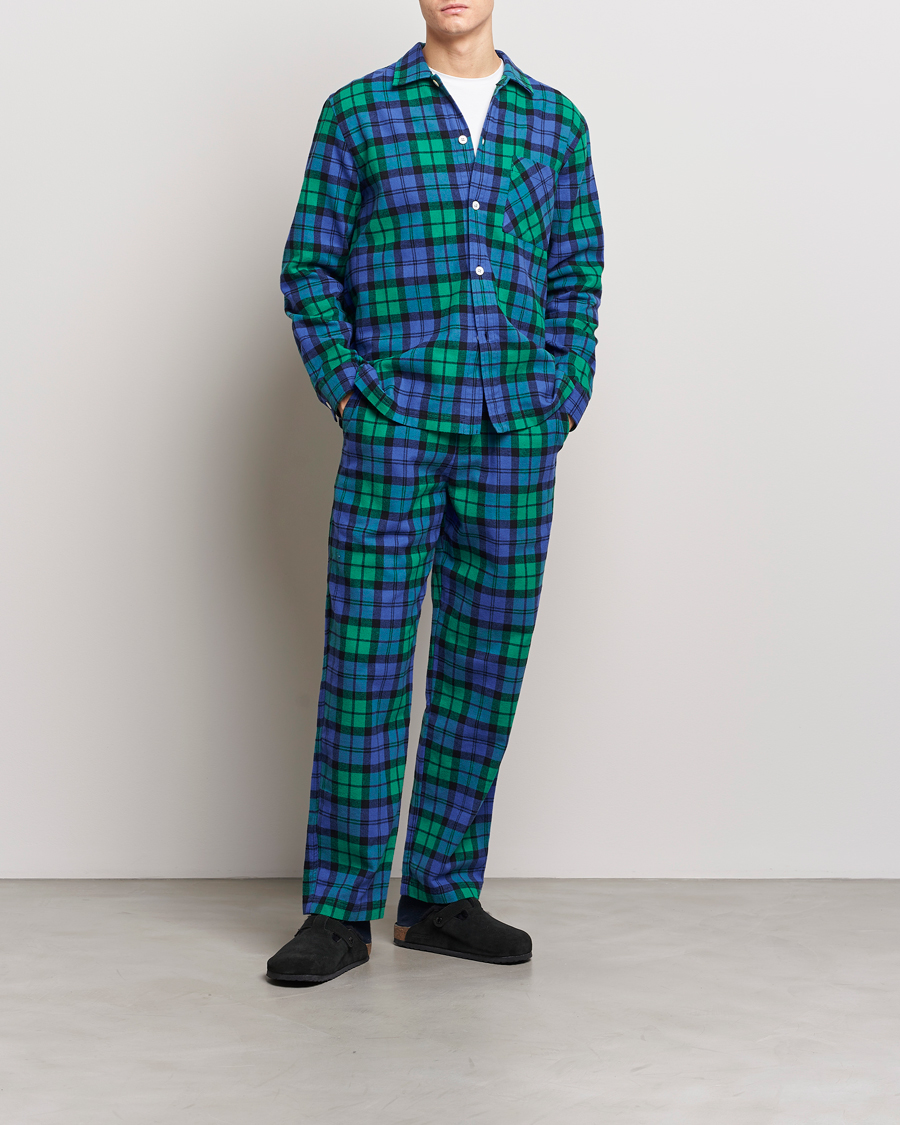 Mies | Yöpuvut ja kylpytakit | Tekla | Flannel Checked Pyjama Pants Green/Blue