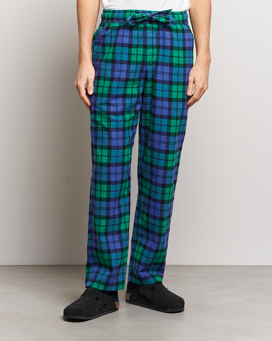 Mies | Yöpuvut | Tekla | Flannel Checked Pyjama Pants Green/Blue