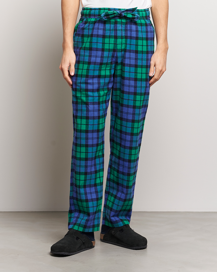 Mies | Yöpuvut ja kylpytakit | Tekla | Flannel Checked Pyjama Pants Green/Blue