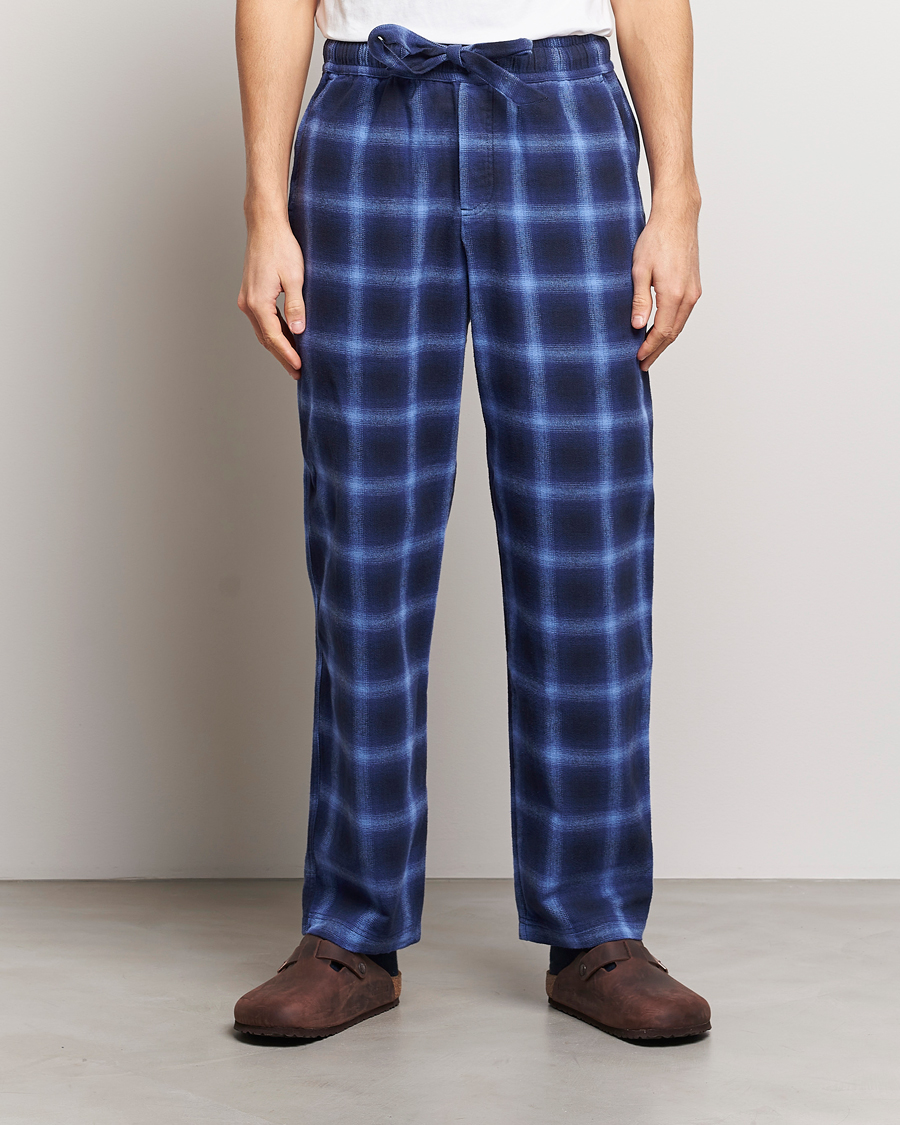 Mies | Yöpuvut | Tekla | Flannel Checked Pyjama Pants Navy/Blue