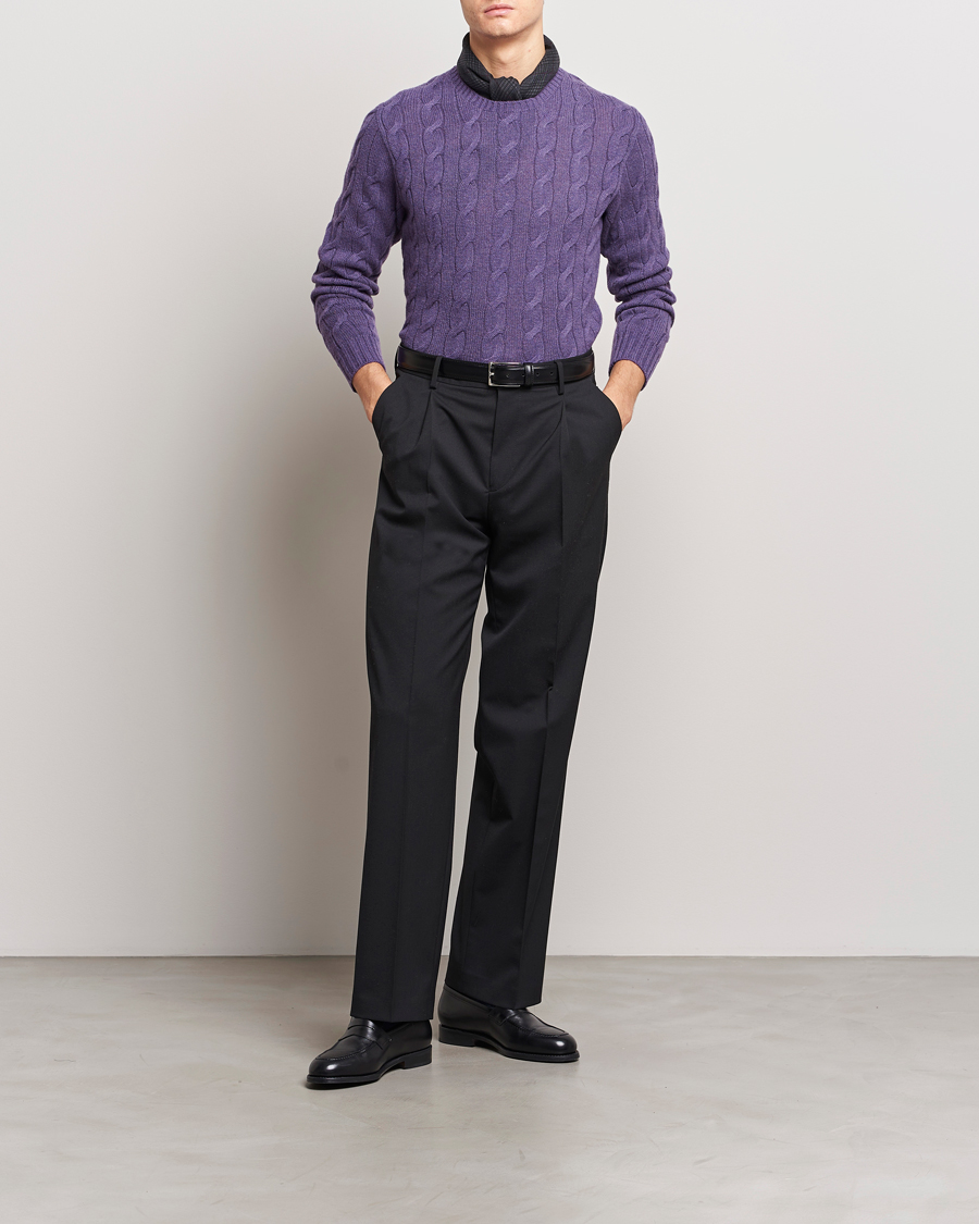 Mies | Puserot | Ralph Lauren Purple Label | Cashmere Cable Sweater Purple Melange