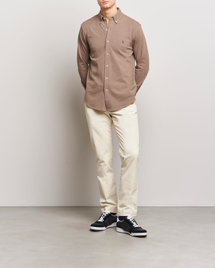 Mies | Kauluspaidat | Polo Ralph Lauren | Slim Fit Featherweight Mesh Shirt Dark Taupe Heather