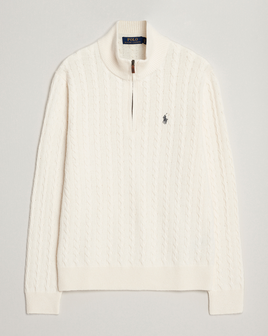 Mies | Puserot | Polo Ralph Lauren | Wool/Cotton Cable Half-Zip Andover Cream