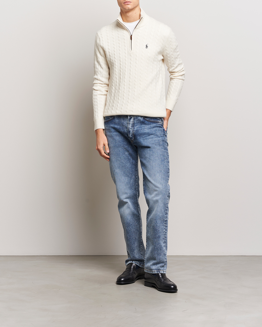 Mies | Puserot | Polo Ralph Lauren | Wool/Cotton Cable Half-Zip Andover Cream
