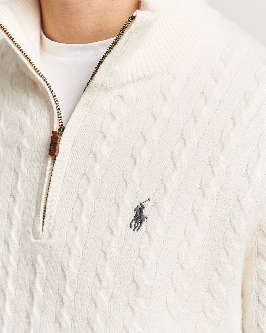 Mies | Puserot | Polo Ralph Lauren | Wool/Cotton Cable Half-Zip Andover Cream