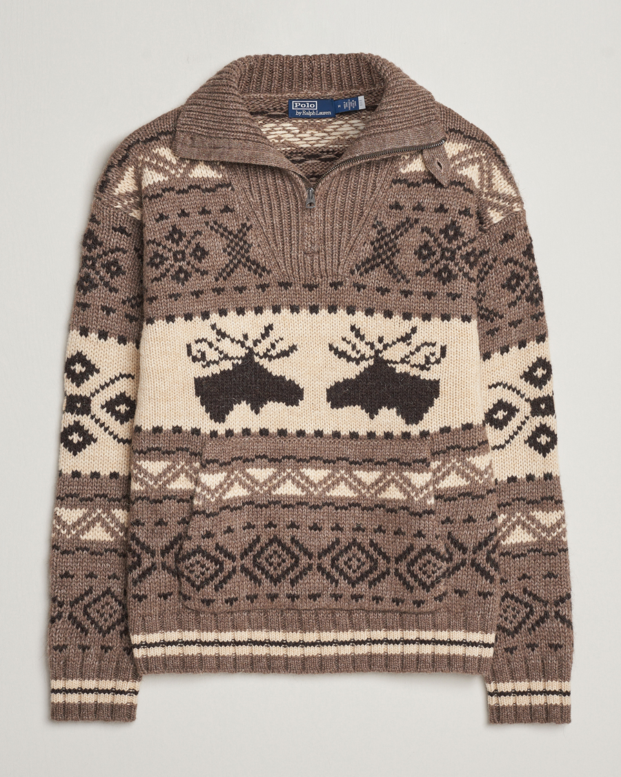 Mies | Puserot | Polo Ralph Lauren | Wool Knitted Half-Zip Sweater Medium Brown