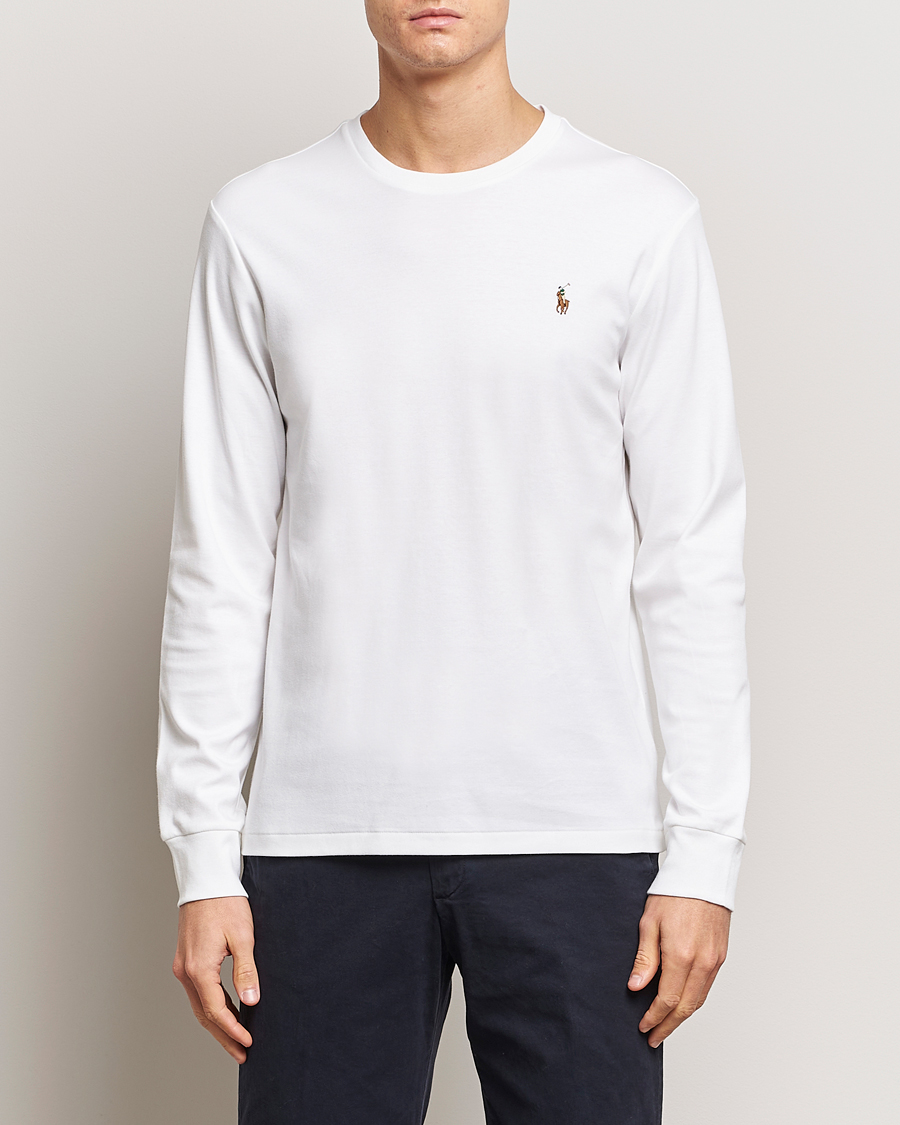 Mies | T-paidat | Polo Ralph Lauren | Luxury Pima Cotton Long Sleeve T-Shirt White