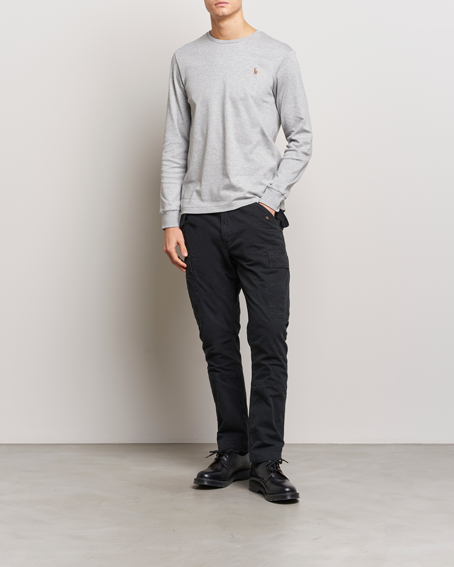 Mies | T-paidat | Polo Ralph Lauren | Luxury Pima Cotton Long Sleeve T-Shirt Light Grey