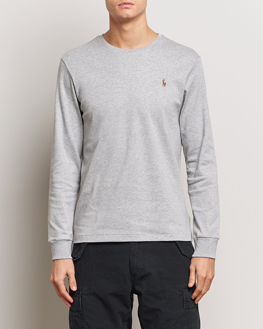Mies | T-paidat | Polo Ralph Lauren | Luxury Pima Cotton Long Sleeve T-Shirt Light Grey