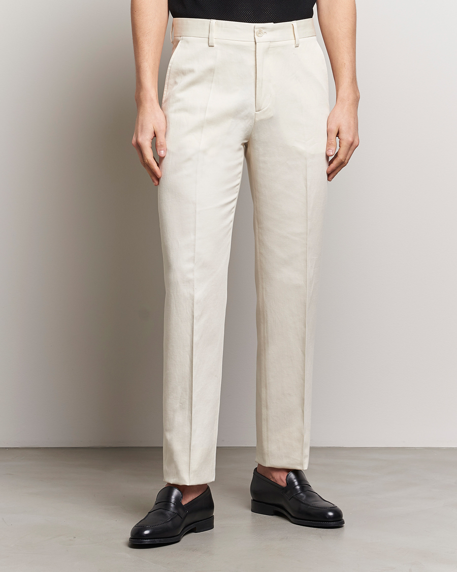 Mies |  | Filippa K | Straight Linen Trousers Bone White