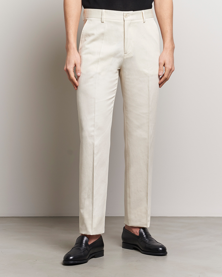 Mies | Housut | Filippa K | Straight Linen Trousers Bone White