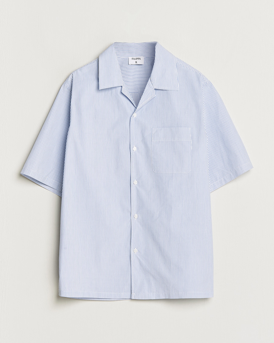 Mies | Kauluspaidat | Filippa K | Striped Short Sleeve Resort Shirt Blue/White