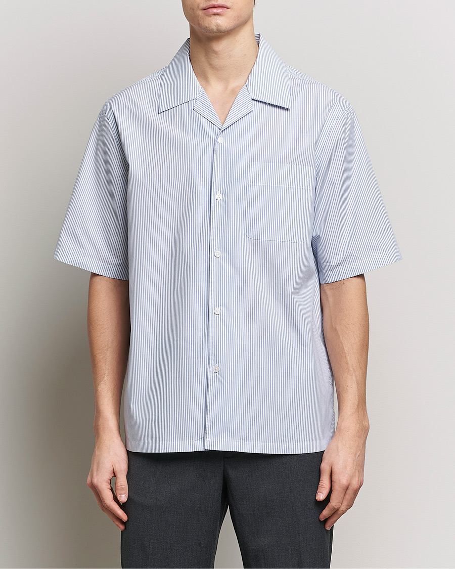 Mies | Business & Beyond | Filippa K | Striped Short Sleeve Resort Shirt Blue/White