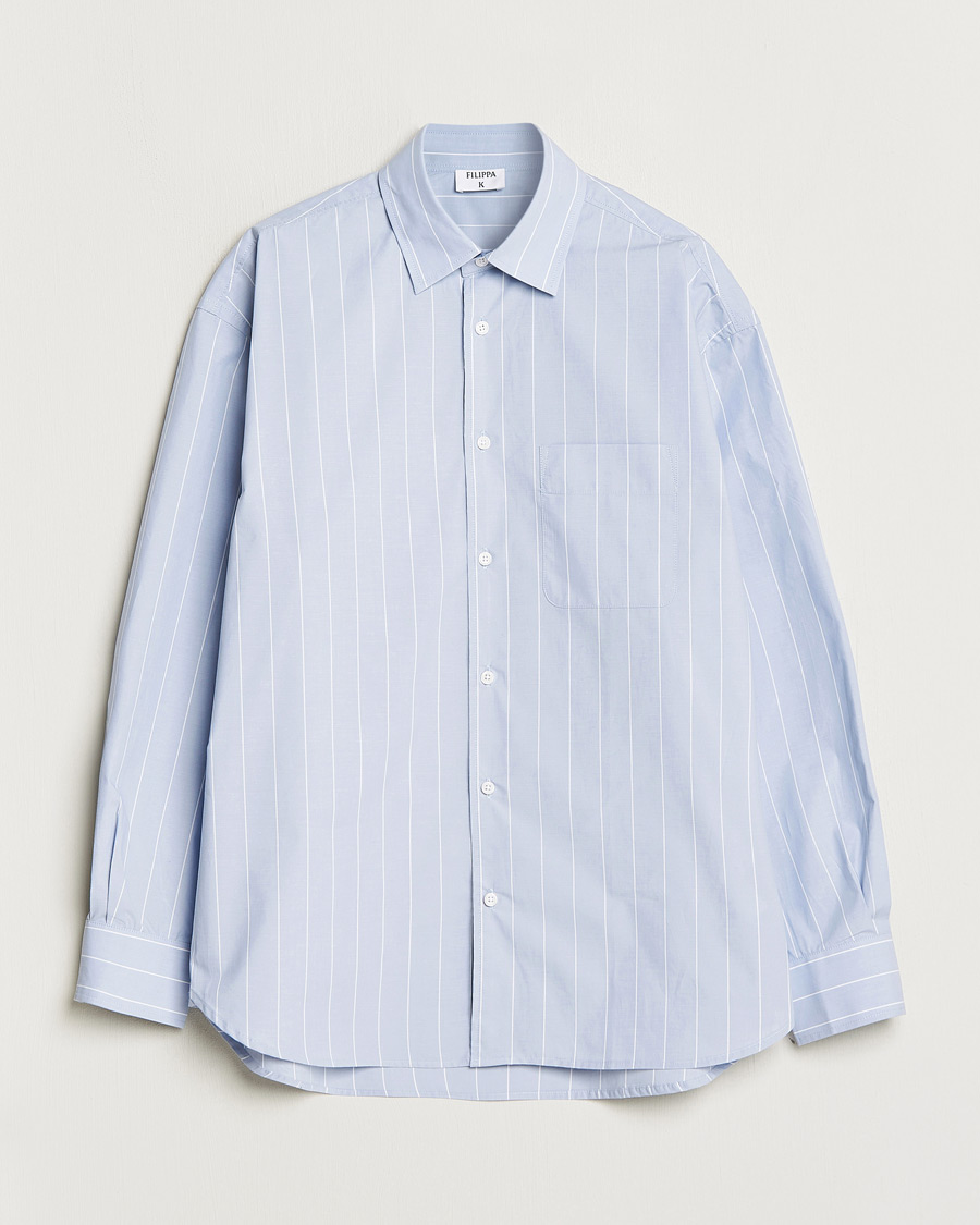 Mies | Kauluspaidat | Filippa K | Striped Poplin Shirt Faded Blue/White