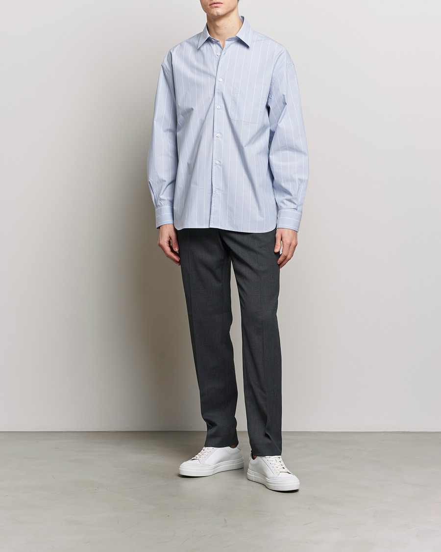 Mies | Kauluspaidat | Filippa K | Striped Poplin Shirt Faded Blue/White