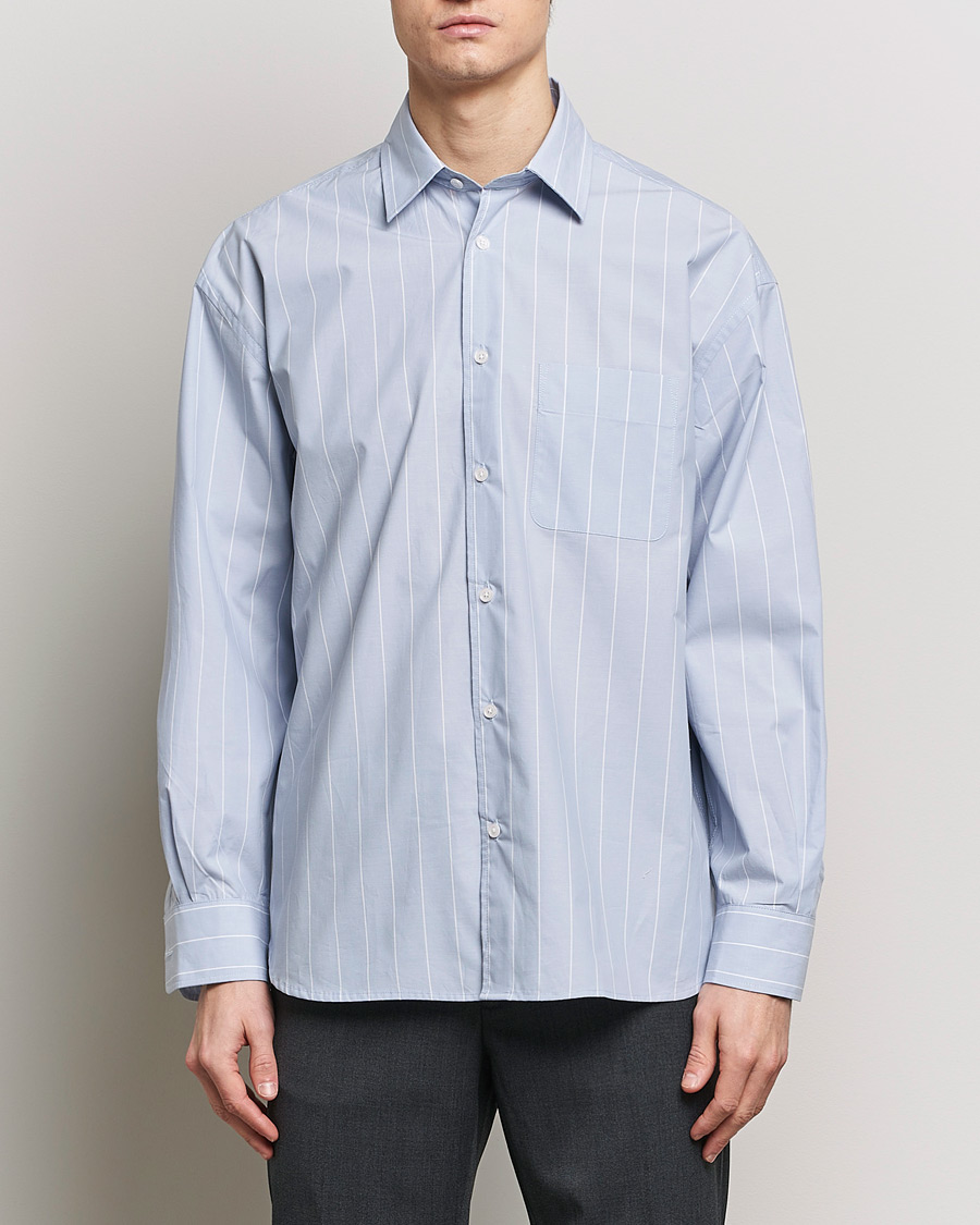 Mies | Kauluspaidat | Filippa K | Striped Poplin Shirt Faded Blue/White