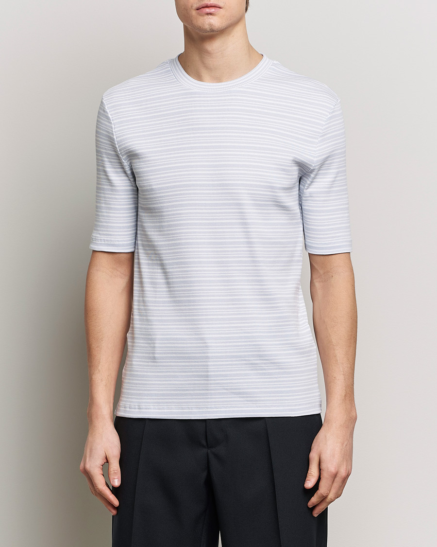 Mies | T-paidat | Filippa K | Striped Rib T-Shirt Mist Blue/White