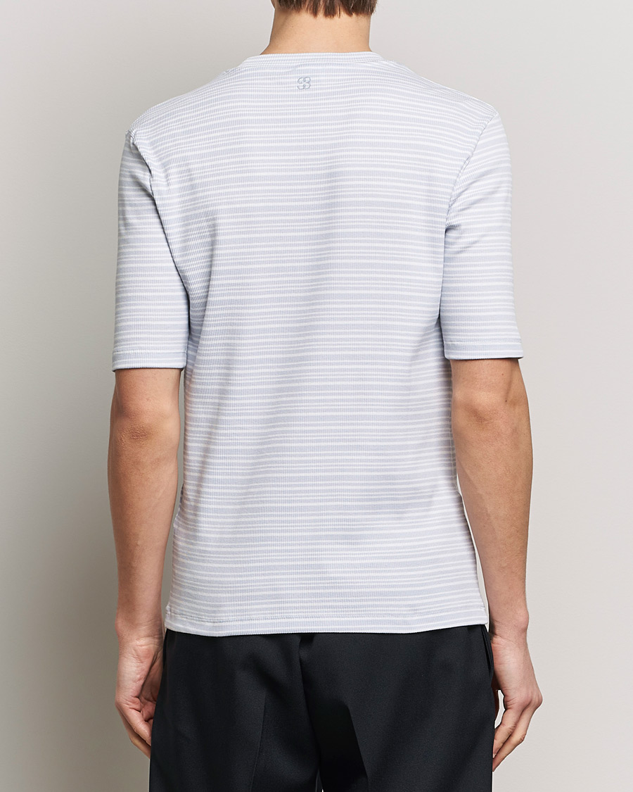 Mies | T-paidat | Filippa K | Striped Rib T-Shirt Mist Blue/White