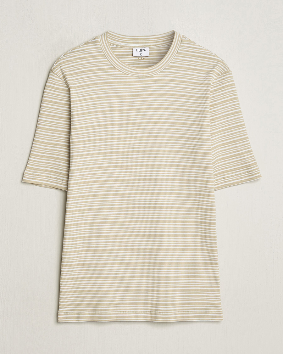 Mies | T-paidat | Filippa K | Striped Rib T-Shirt Dark Yellow/White