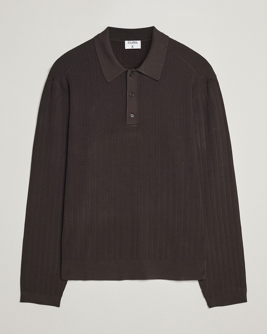 Mies | Puserot | Filippa K | Structured Knitted Polo Dark Oak
