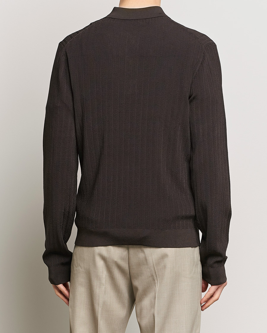 Mies | Puserot | Filippa K | Structured Knitted Polo Dark Oak