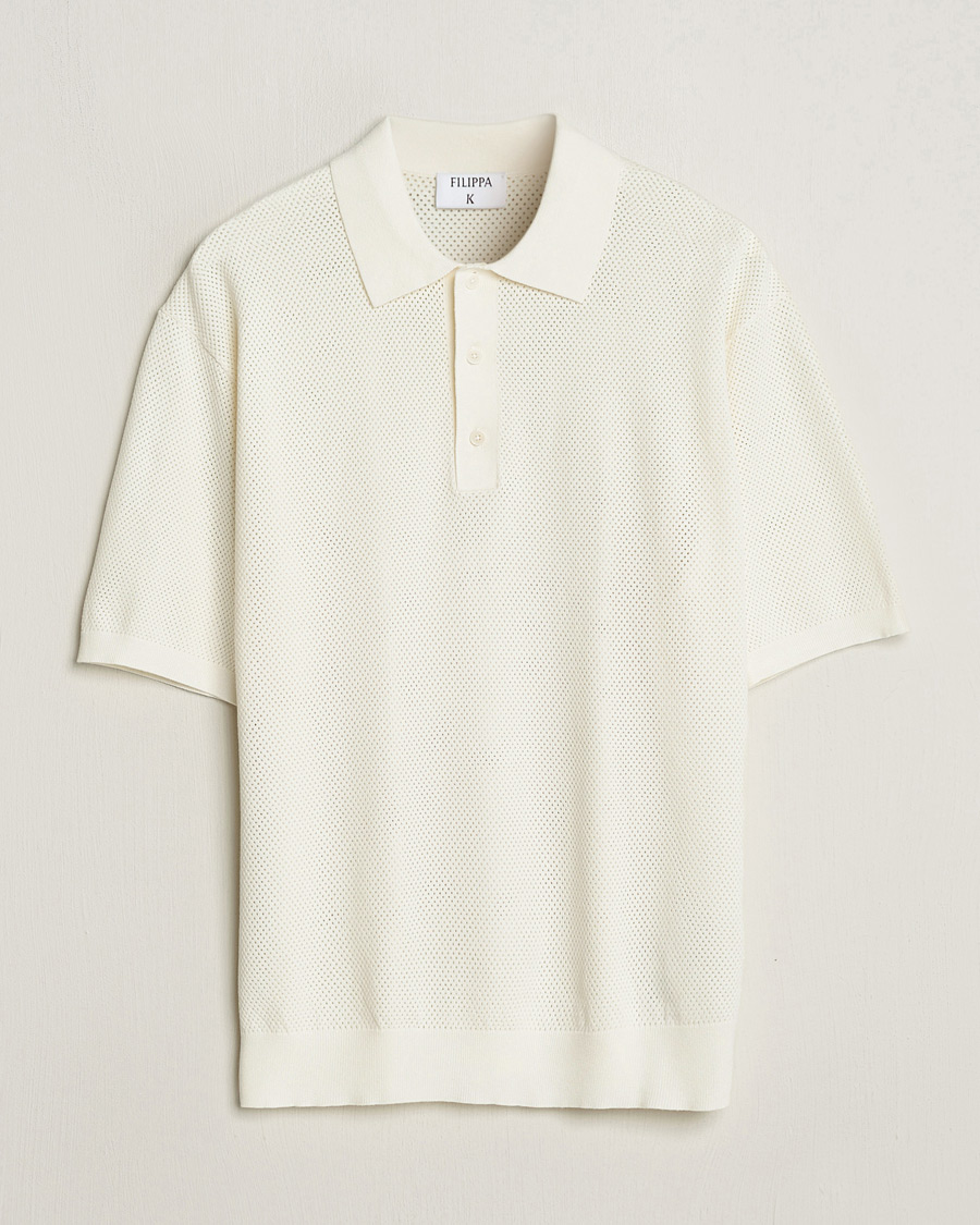 Mies | Pikeet | Filippa K | Mesh Knitted Polo Chalk White