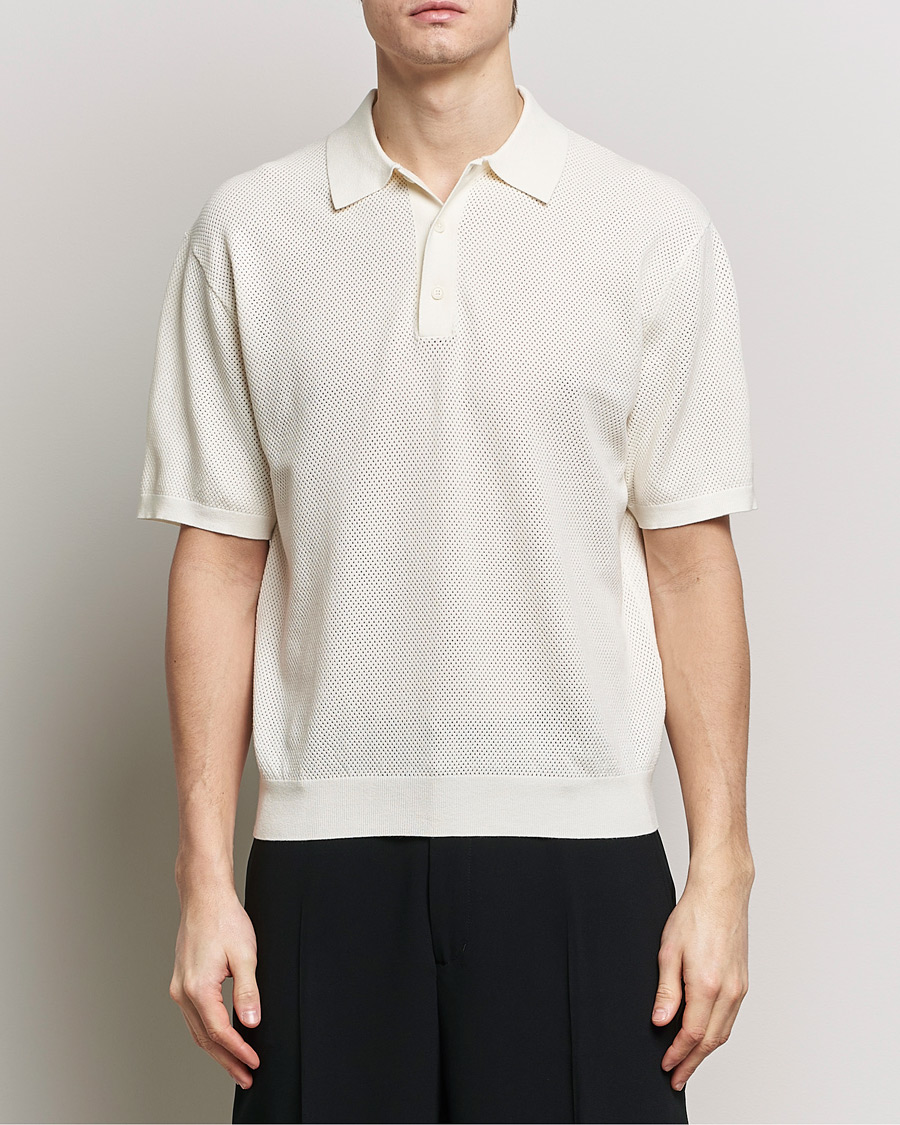 Mies | Pikeet | Filippa K | Mesh Knitted Polo Chalk White