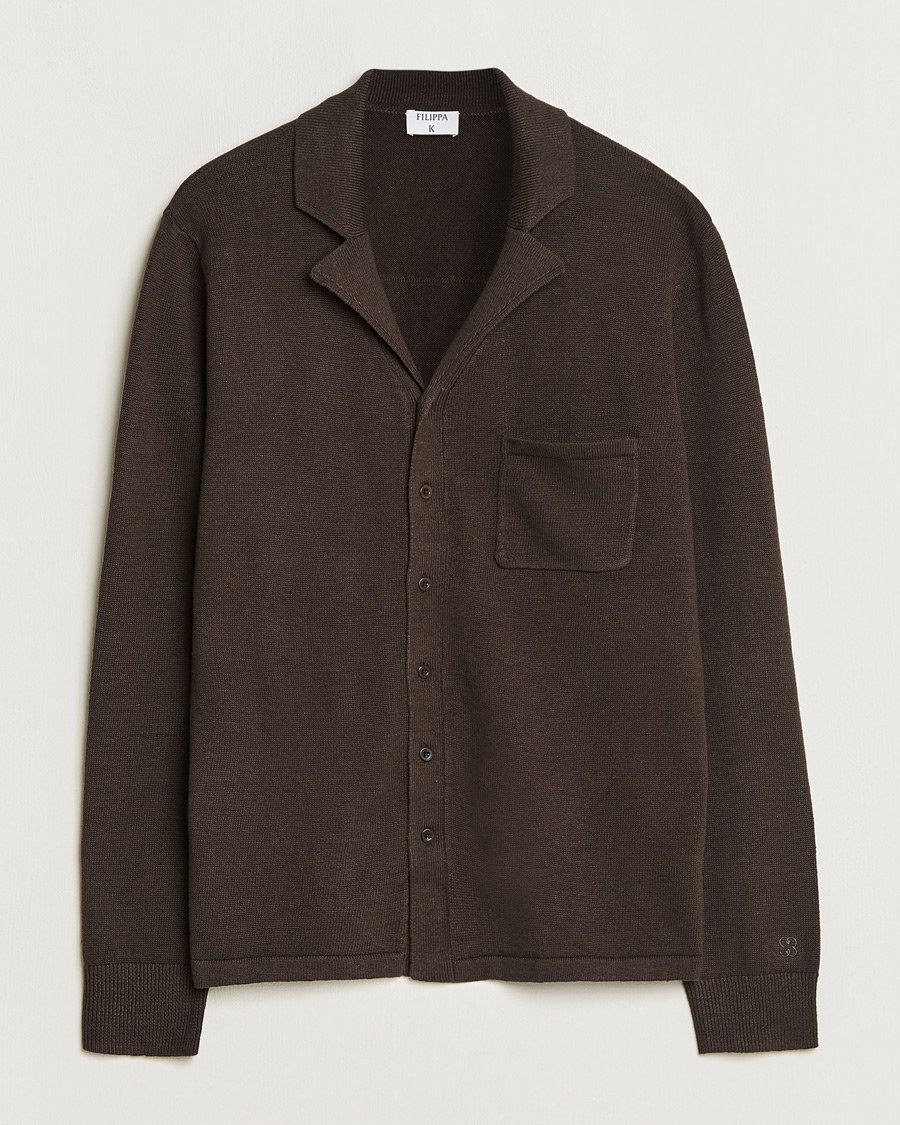 Mies | Puserot | Filippa K | Cotton Linen Knitted Shirt Dark Oak