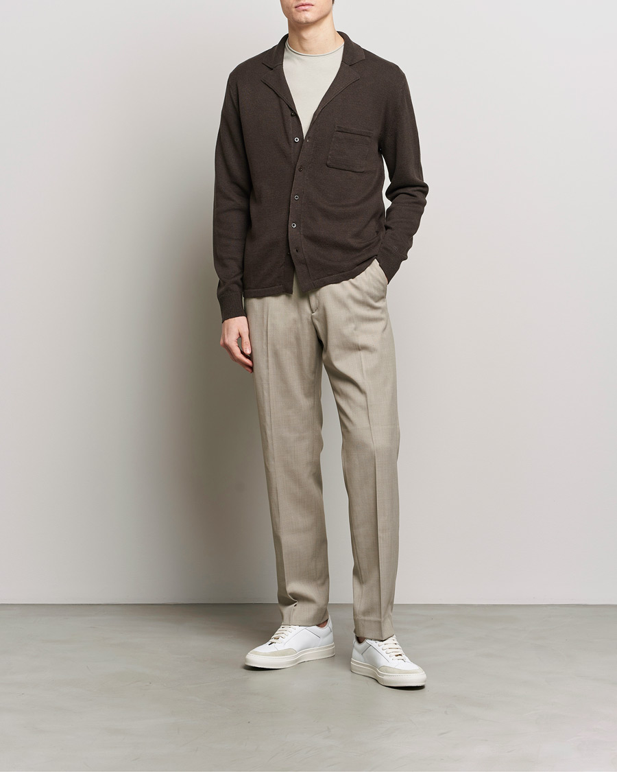 Mies | Puserot | Filippa K | Cotton Linen Knitted Shirt Dark Oak
