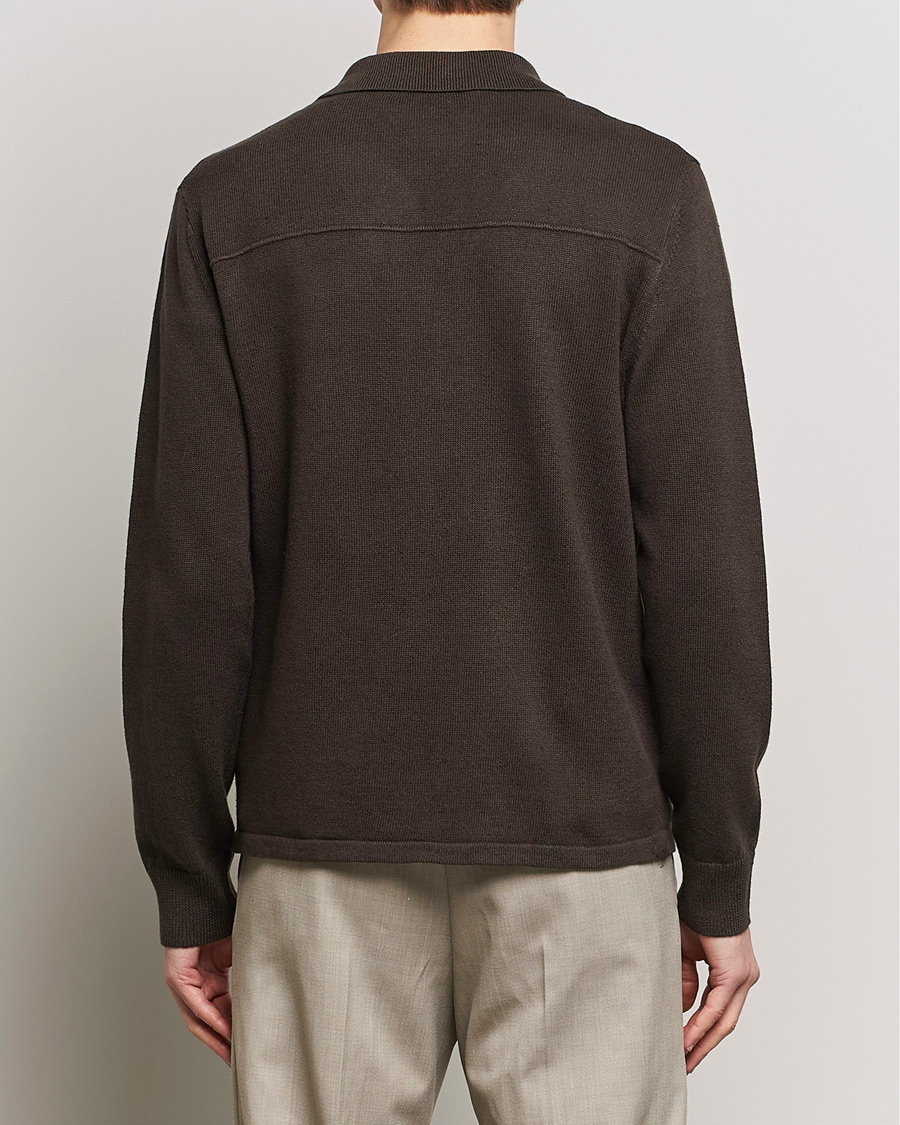 Mies | Puserot | Filippa K | Cotton Linen Knitted Shirt Dark Oak