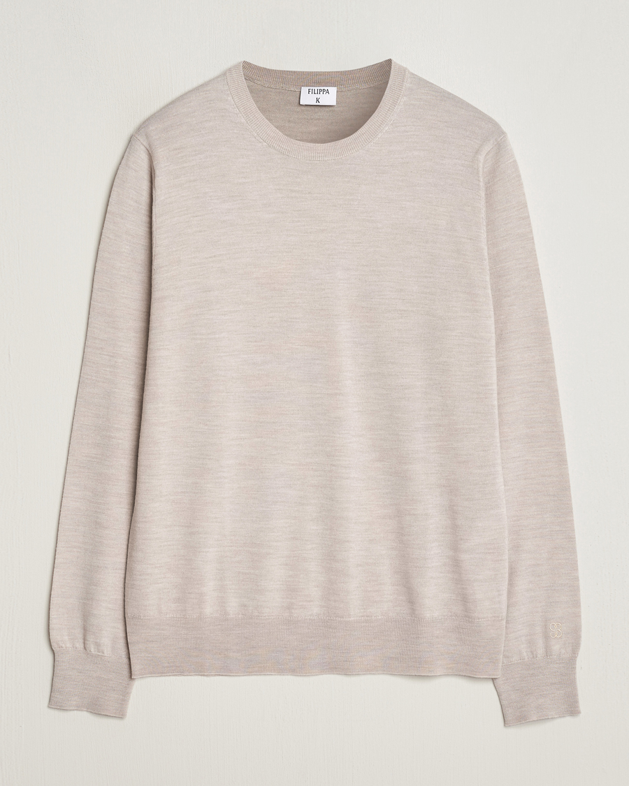 Mies | Puserot | Filippa K | Merino Round Neck Sweater Beige Melange