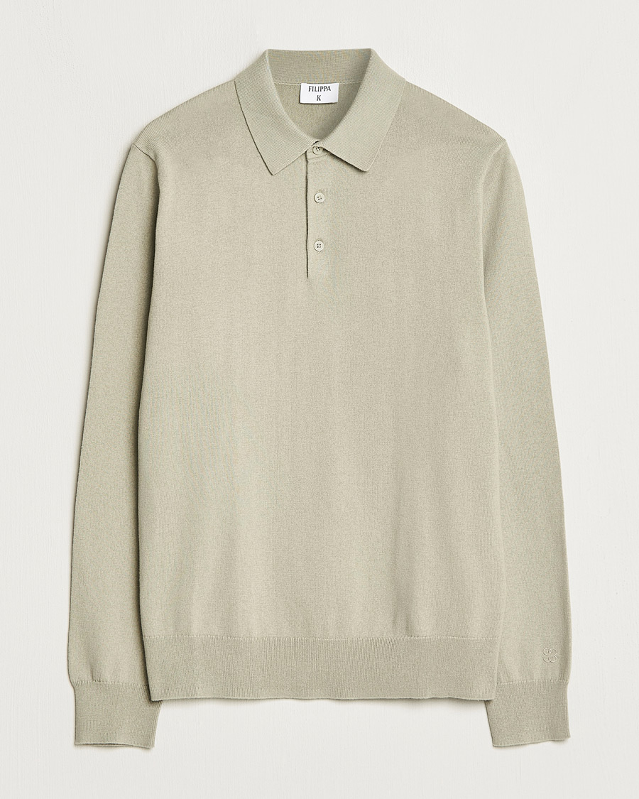 Mies | Puserot | Filippa K | Knitted Polo Shirt Light Sage