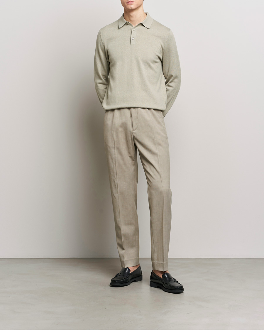 Mies | Puserot | Filippa K | Knitted Polo Shirt Light Sage