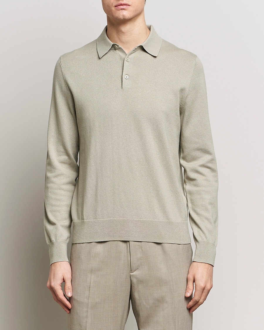 Mies |  | Filippa K | Knitted Polo Shirt Light Sage
