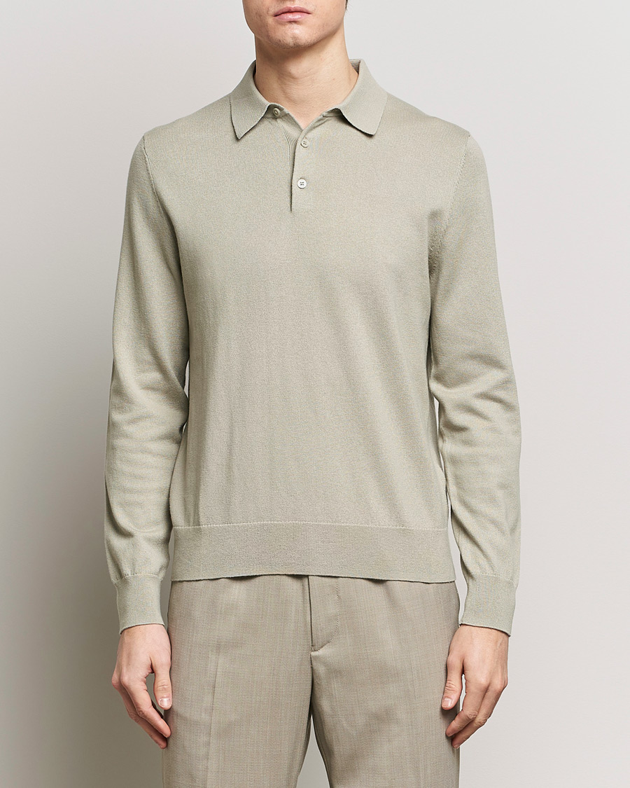 Mies | Puserot | Filippa K | Knitted Polo Shirt Light Sage