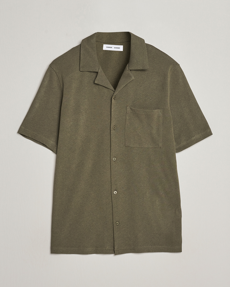 Mies | Kauluspaidat | Samsøe Samsøe | Samartin Cotton/Linen Short Sleeve Shirt Dusty Olive