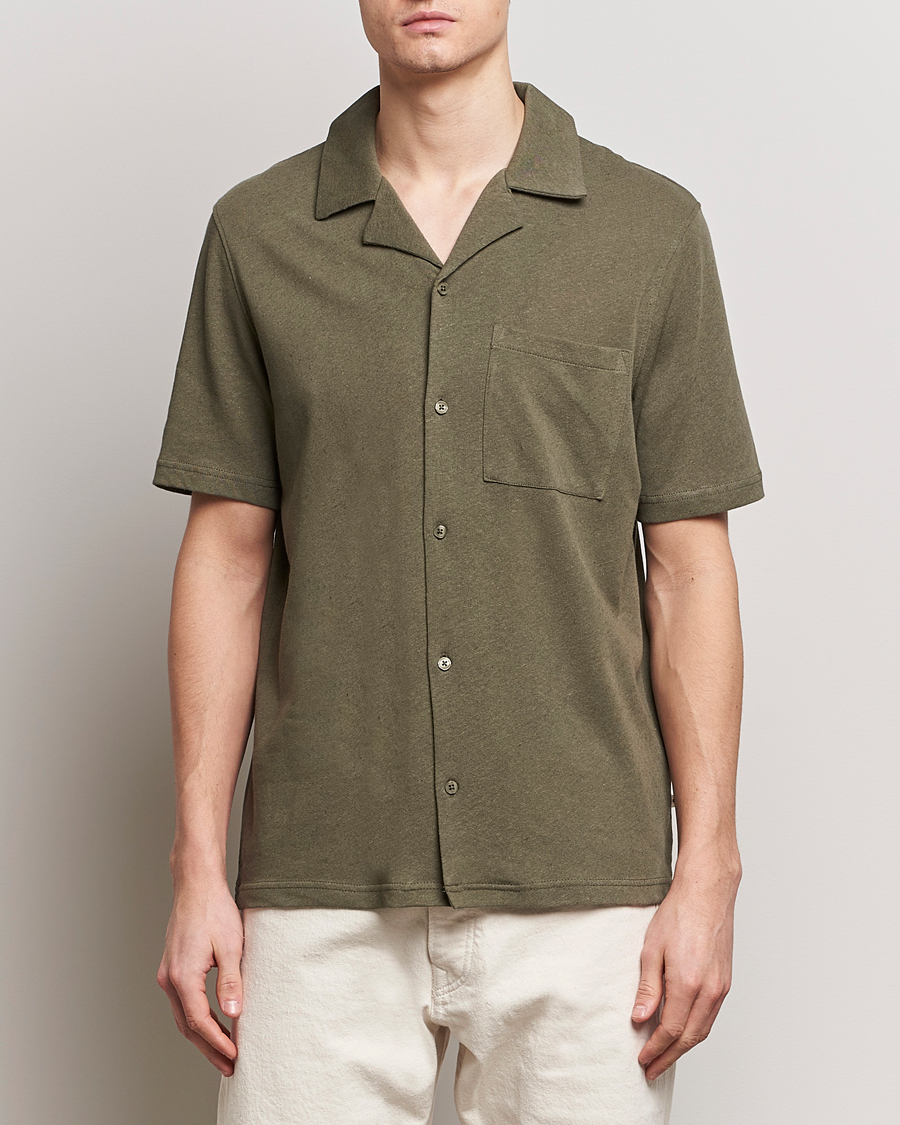 Mies | Kanta-asiakastarjous | Samsøe Samsøe | Samartin Cotton/Linen Short Sleeve Shirt Dusty Olive