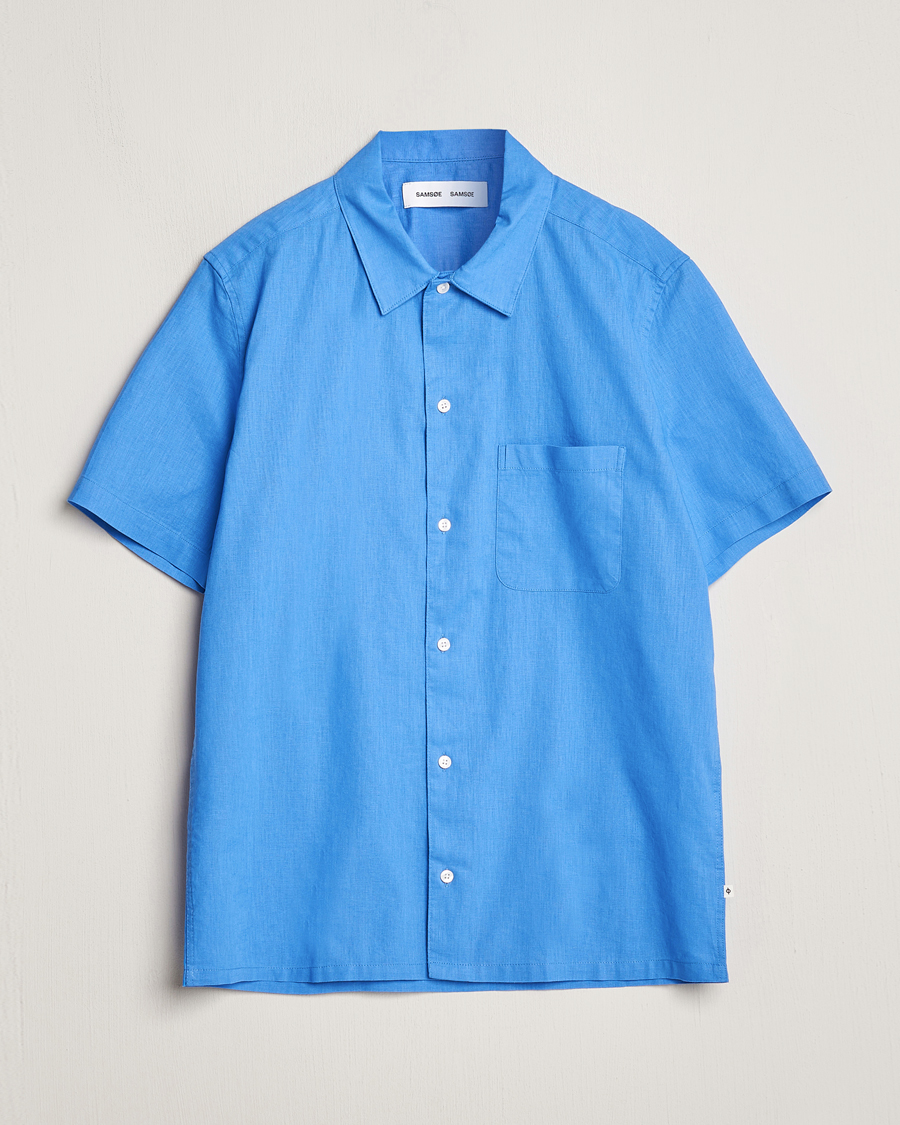 Mies | Kauluspaidat | Samsøe Samsøe | Avan Linen/Cotton Short Sleeve Shirt Super Sonic