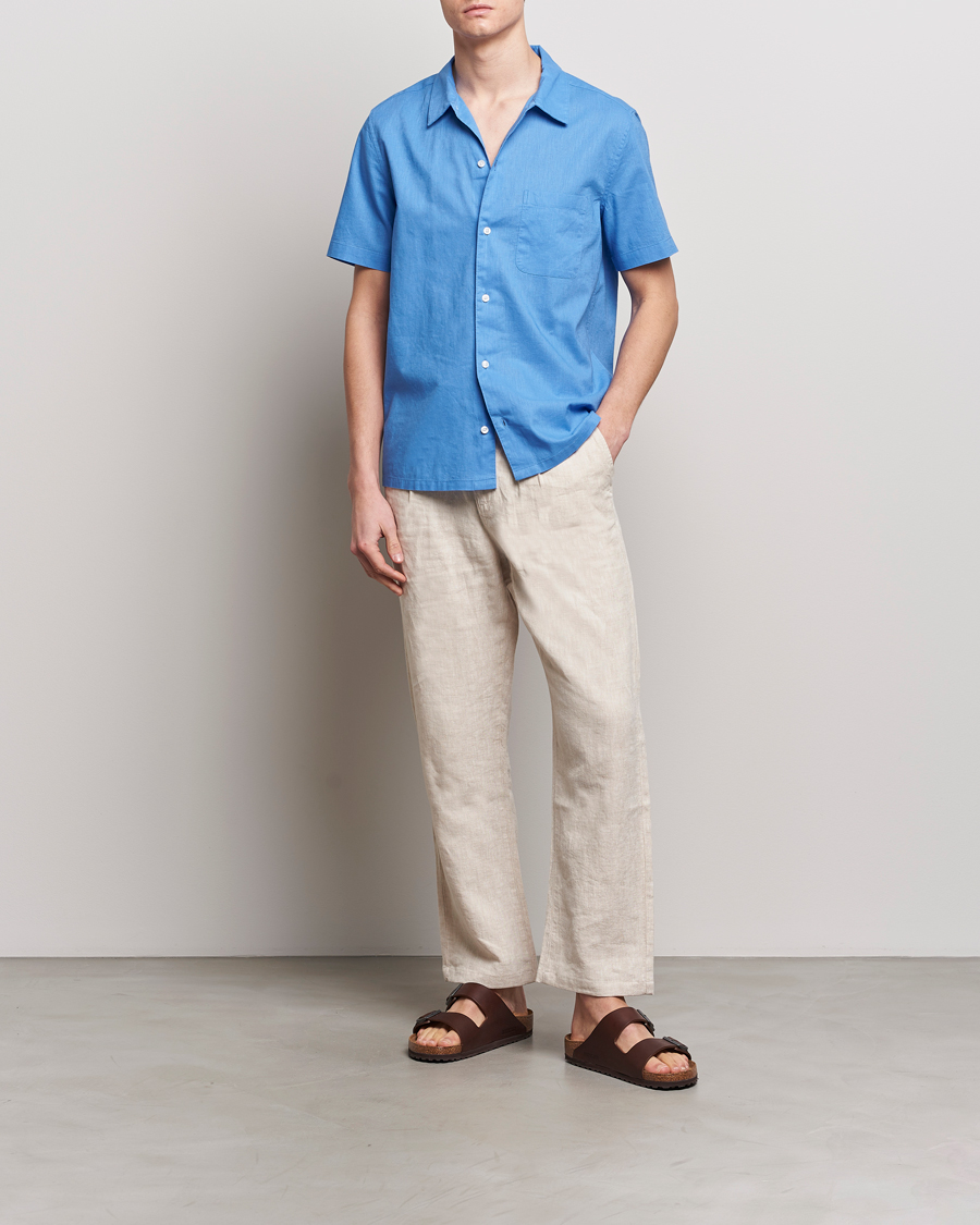 Mies | Kauluspaidat | Samsøe Samsøe | Avan Linen/Cotton Short Sleeve Shirt Super Sonic