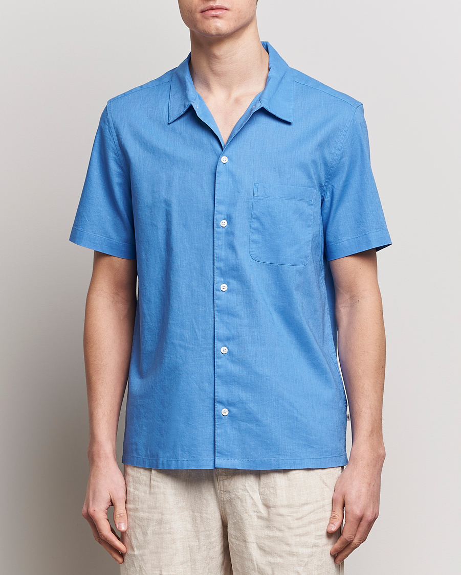 Mies | Lyhythihaiset kauluspaidat | Samsøe Samsøe | Avan Linen/Cotton Short Sleeve Shirt Super Sonic