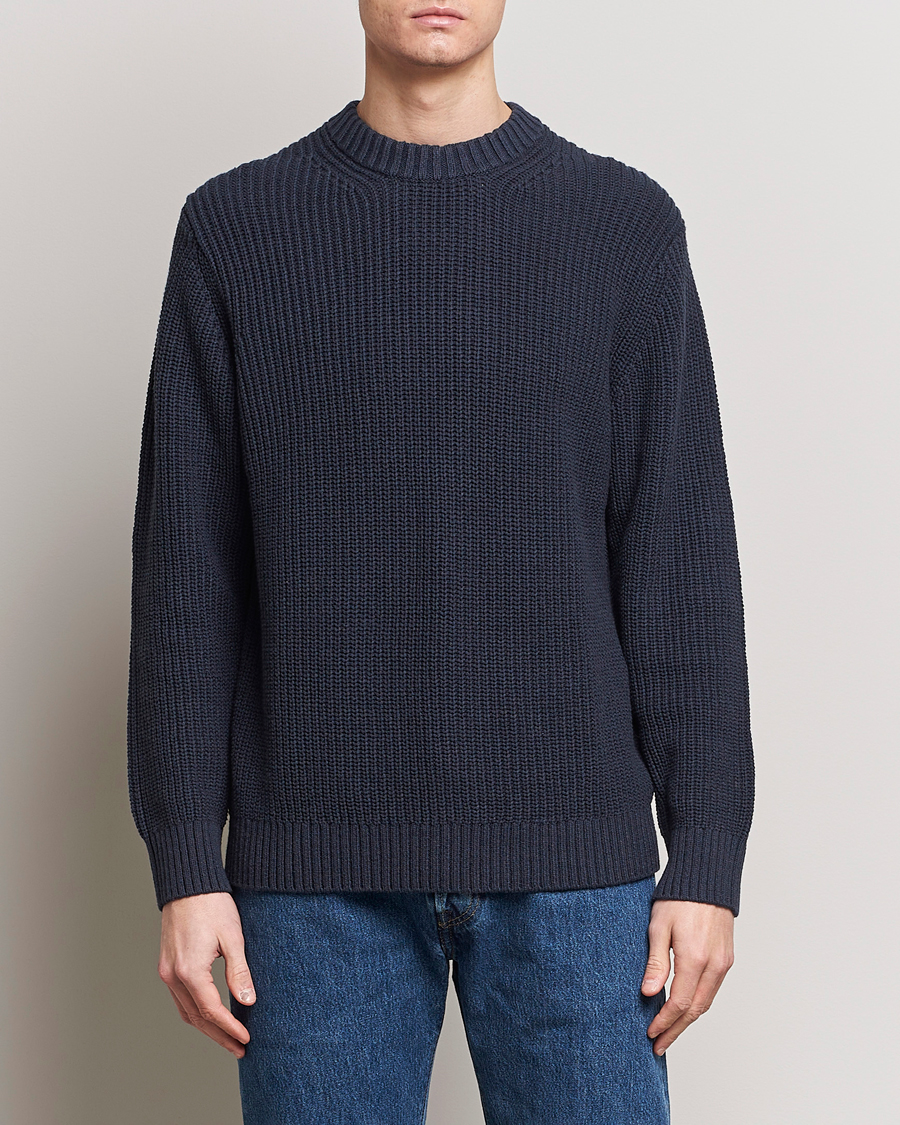 Mies | Neuleet | Samsøe Samsøe | Samarius Cotton/Linen Knitted Sweater Salute Navy