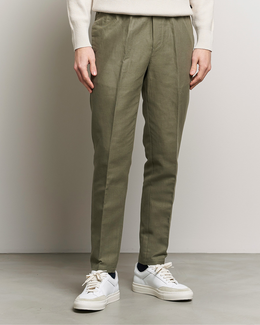 Mies | Housut | Samsøe Samsøe | Smithy Linen/Cotton Drawstring Trousers Dusty Olive