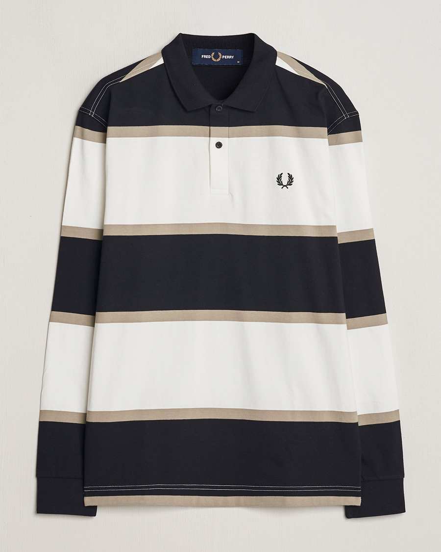 Mies | Puserot | Fred Perry | Relaxed Striped Rugby Shirt Snow White/Navy